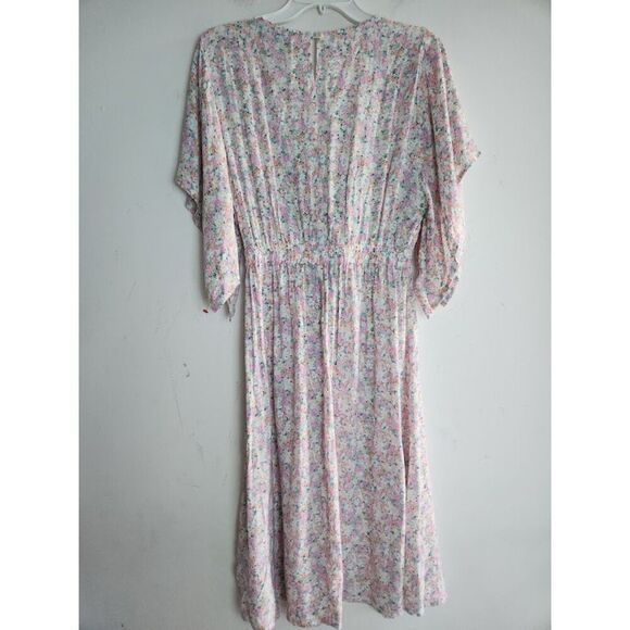 Faithful the Brand "Massimo" Pink Floral Tie Front Flare Sleeve Midi Dress sz 4 - Picture 8 of 11